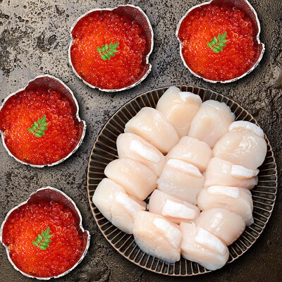 【12/31決済分まで1月配送】いくら醤油漬け100g×4P・ほたて500g B-24011