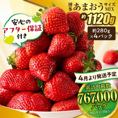 【アフター保証】  4月発送!「博多あまおう」約280g×4パック【JAほたるの里】_HA0526