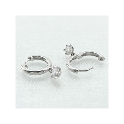 K10WG ダイヤモンド 一粒石 ブラ フープピアス eo638k10wg