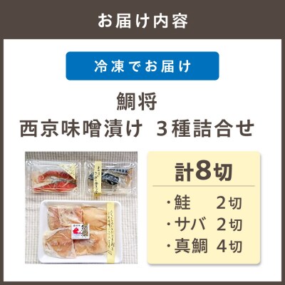 鯛将 西京味噌漬け 3種詰合せ(鮭2切、サバ2切、真鯛4切)【道の駅むなかた】_HA1506