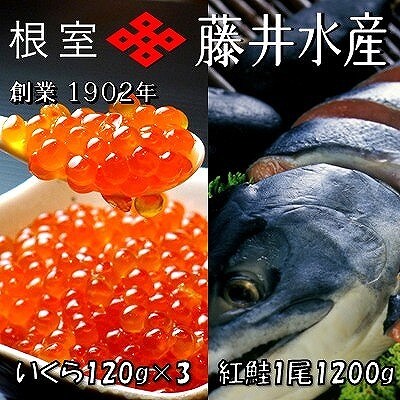 紅鮭新巻1.2kg、いくら醤油漬け120g×3P F-42004