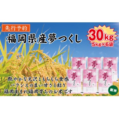 【新米　令和8年産】9月～出荷【食味鑑定士厳選】福岡県産 夢つくし30kg(5kg×6袋)(香春町)