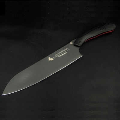 H60-13 NYAIFE KITCHEN【ブラックブレード】 三徳包丁ブラック/レッド ネコver