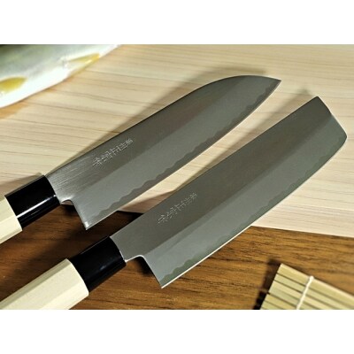 H25-27 濃州正宗作 鋼和包丁2点セット(三徳+薄刃)(専用砥石+研ぎ方DVD付き)【飛騨美濃す