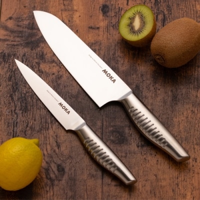 MOKA 包丁2点セット(三徳+ペティ)|軽くてにぎりやすい ハンドル  一体型 　H30-80