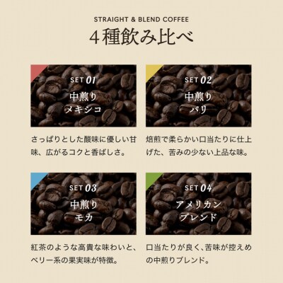 S10-55　カフェ・アダチ　苦味の少ない中煎り　自家焙煎珈琲　4種類(100g)詰め合わせセット