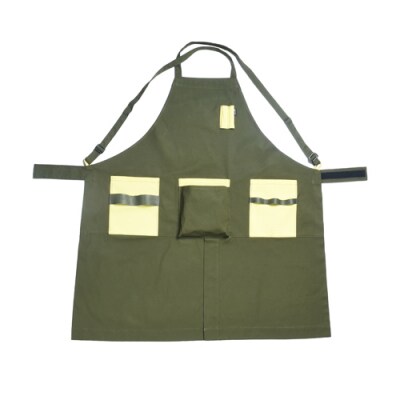 D35-09 「.」KITEN キャンパーズエプロン オリーブ×イエロー〈焚き火用多機能エプロン〉