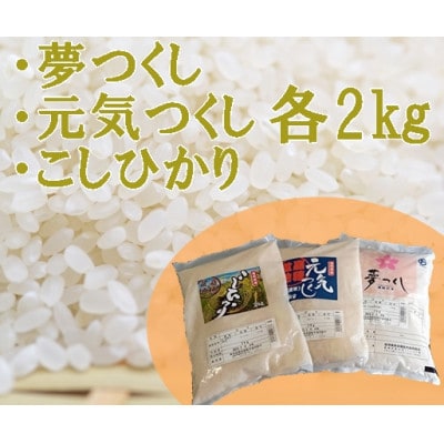 嘉穂盆地米3点セット(夢つくし・元気つくし・こしひかり 各2kg)