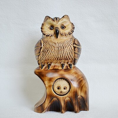 手作り木彫り民芸品 巣穴ふくろう親子(小) ふるさと納税 工芸品 F4F-0809
