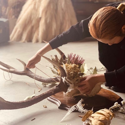 花鹿 ―ROKU― 鹿 角 オブジェ 飾り ドライフラワー インテリア シカ