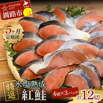 【5ヶ月連続定期便】マルア阿部商店特選 氷塩熟成 紅鮭切身 12切(4枚入×3袋) F4F-8092