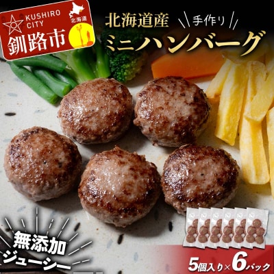 北海道産手作りミニハンバーグ 5個入り×6パック 無添加 ハンバーグ 牛肉 豚肉 F4F-8541