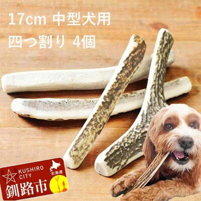 エゾ鹿の角ガム 17cm 中型犬用 四つ割り 4個 北海道産 犬用ガム F5F-0071