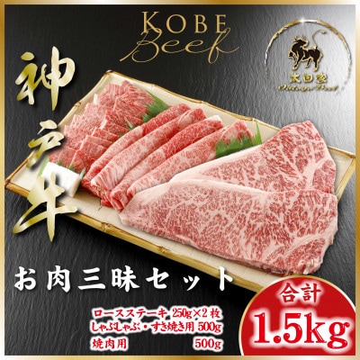 神戸牛(神戸ビーフ)お肉三昧セット 計1.5kg ASGLS10 【2026年4月より順次発送】