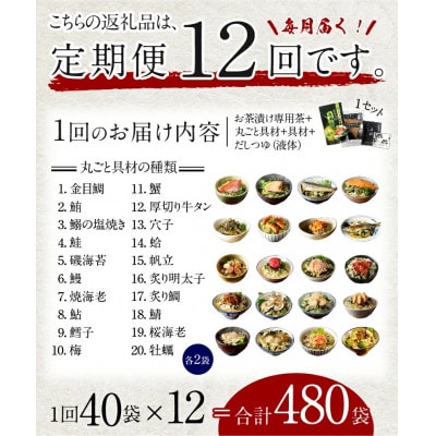 【毎月定期便】高級お茶漬け 40食 お茶漬け専用茶付きセット全12回