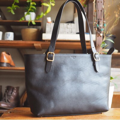 A4サイズ】トートバッグ01(イタリアンレザー‐ブラック) | 群馬県安中市  