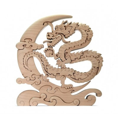 三日月龍の木製パズル 干支