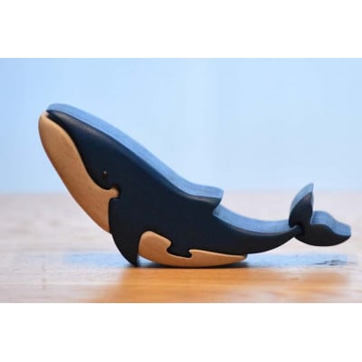 ブルーホエール(シロナガスクジラ)子供　知育玩具 木製パズル