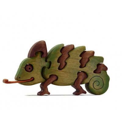 カメレオンの木製パズル　知育玩具