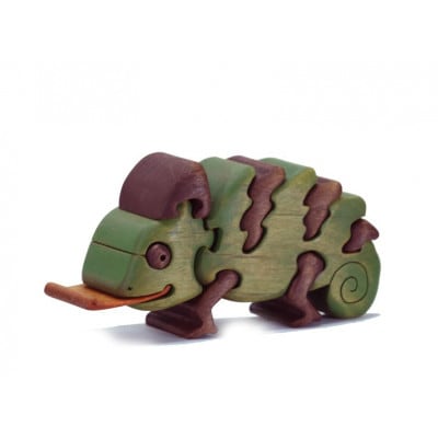 カメレオンの木製パズル　知育玩具