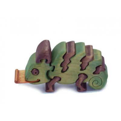 カメレオンの木製パズル　知育玩具