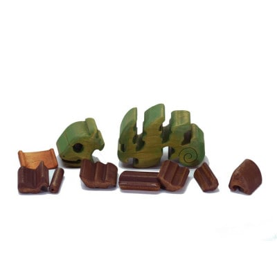 カメレオンの木製パズル　知育玩具