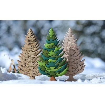 モミの木の木製パズル　Lサイズ　アルダー材　色付き