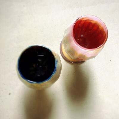 ペアグラス砂漠のチューリップ-ピンク&ブルー 513-BLPK