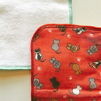 ねこ柄の和風小物　タオルはんかち4枚セット