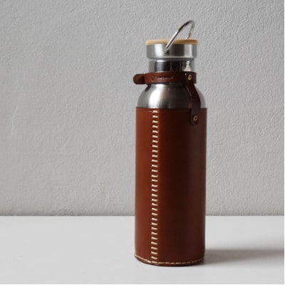 ステンレスボトル+本革のボトルカバーセット ブラウン 国産レザー Teha’amana