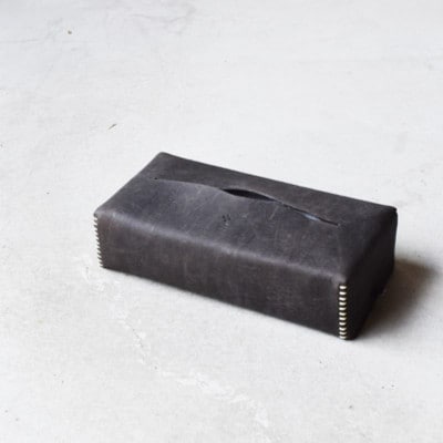 本革ティッシュカバー スモーク グレー 国産レザー Teha’amana