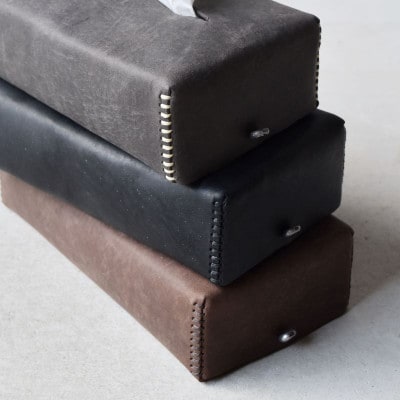 本革ティッシュカバー スモーク グレー 国産レザー Teha’amana