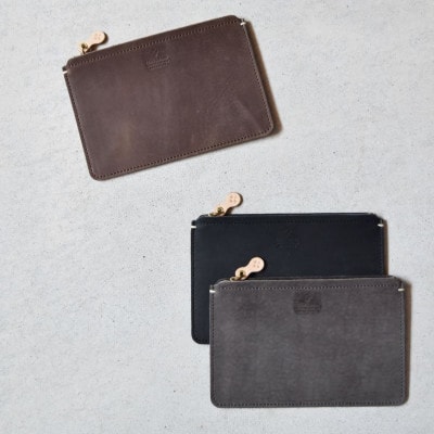 本革スクエアポーチ S スモーク ブラック 国産レザー Teha’amana