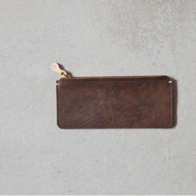 本革スクエアペンケース スモーク ブラウン 国産レザー Teha’amana