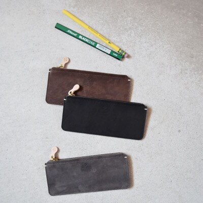 本革スクエアペンケース スモーク ブラウン 国産レザー Teha’amana