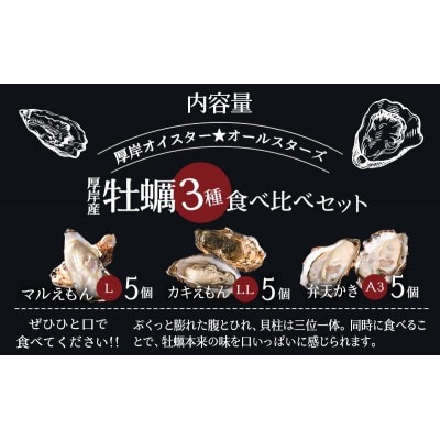 北海道厚岸産　ブランド牡蠣食べ比べ　3種×各5個 (計15個)　カキナイフ付き