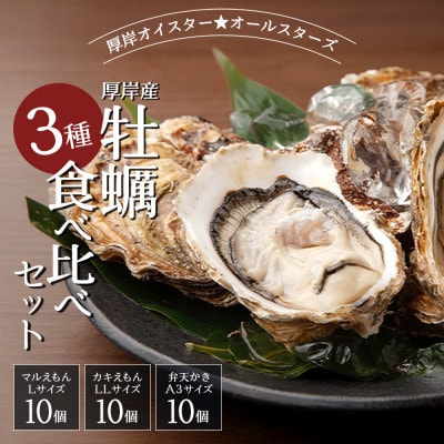 北海道厚岸産　ブランド牡蠣食べ比べ　3種×各10個 (計30個)　カキナイフ付き