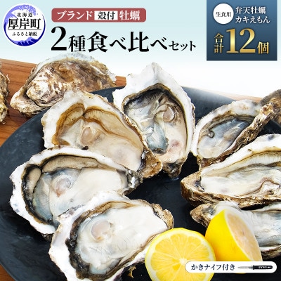 【生食用】厚岸産　殻付牡蠣食べ比べ(カキナイフ付)弁天牡蠣A3サイズ・カキえもんLLサイズ　各6個