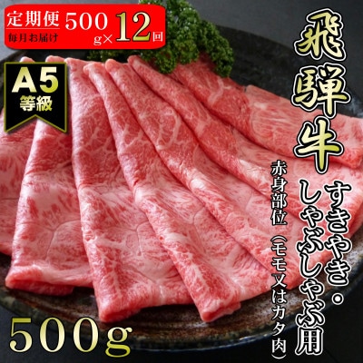 【毎月定期便】【A5等級】飛騨牛赤身肉スライス500g(モモ又はカタ肉)全12回