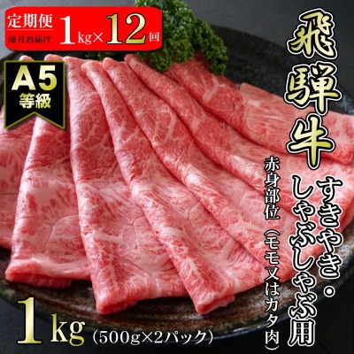 【毎月定期便】【A5等級】飛騨牛赤身肉スライス1kg(モモ又はカタ肉)全12回