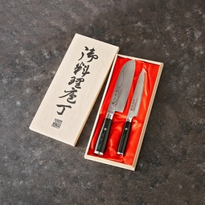 【濃州正宗作】 ダマスカス包丁2点セット(三徳・ペティナイフ)