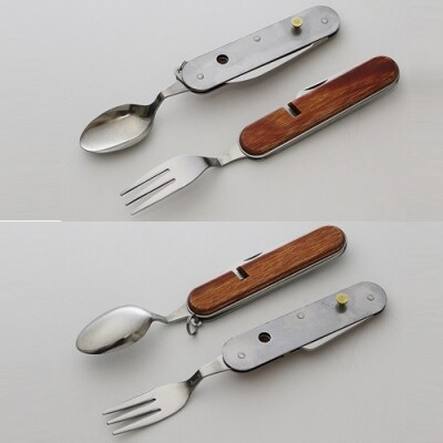 H13-01 茶合板柄 スプーン・フォーク付 5徳 引割ナイフ(KT-531)