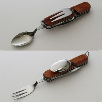 H13-01 茶合板柄 スプーン・フォーク付 5徳 引割ナイフ(KT-531)