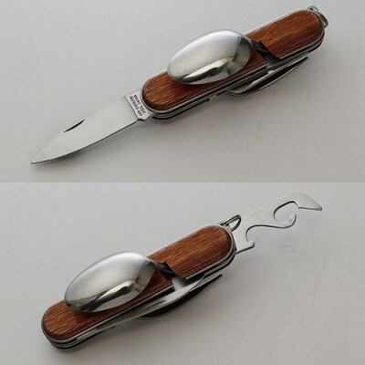 H13-01 茶合板柄 スプーン・フォーク付 5徳 引割ナイフ(KT-531)