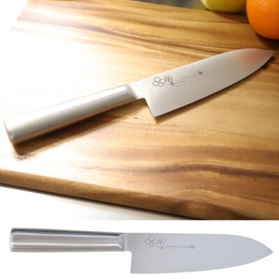 しあわせのクローバー葉モチーフ入りオールステンレス三徳包丁　H10-79