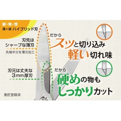 キッチンばさみ 薄+厚 ハイブリッド刃 黒 キッチンバサミ 軽量 アウトドア キッチン用品 関市