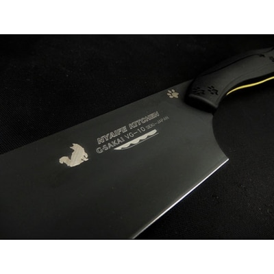 ニャイフキッチン【ブラックブレード】菜切り包丁 ブラック/イエロー メインクーンver H60-12