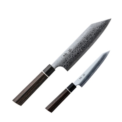 TVでも紹介!特製切付包丁 瑞雲2本セット(ペティナイフ150mm 三徳) 木鞘付