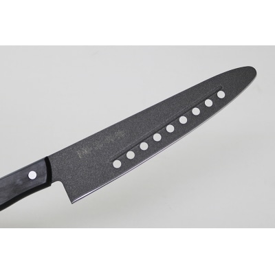 H21-02 兼常作 穴あき・リブ付き フッ素コーティング 先丸牛刀包丁 210mm