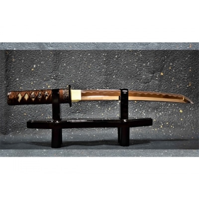 観賞用模造刀(短刀・前差し)金茶 刀掛け付　( 濃州堂 )